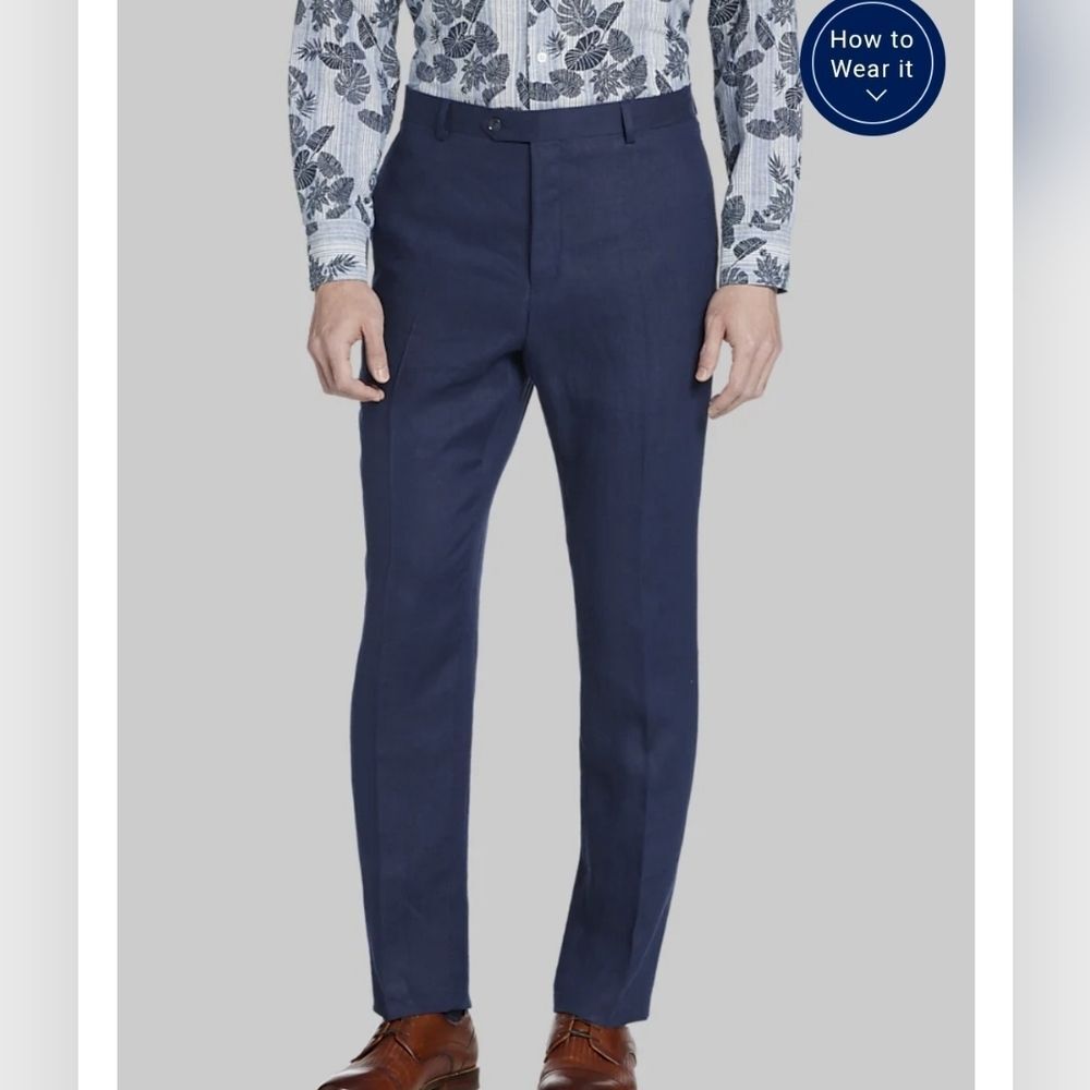 Navy Blue linen dress Pants new men's blue summer pants